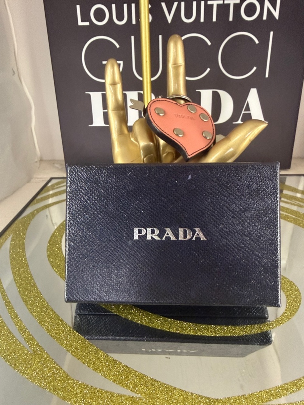 Prada Pink Heart Leather Keyring with Gold Studs - Picture 4 of 6